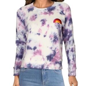 Mother Denim Size XS Square Wash Tie Dye Sweatshirt Blueberry Rainbow Patch #N12